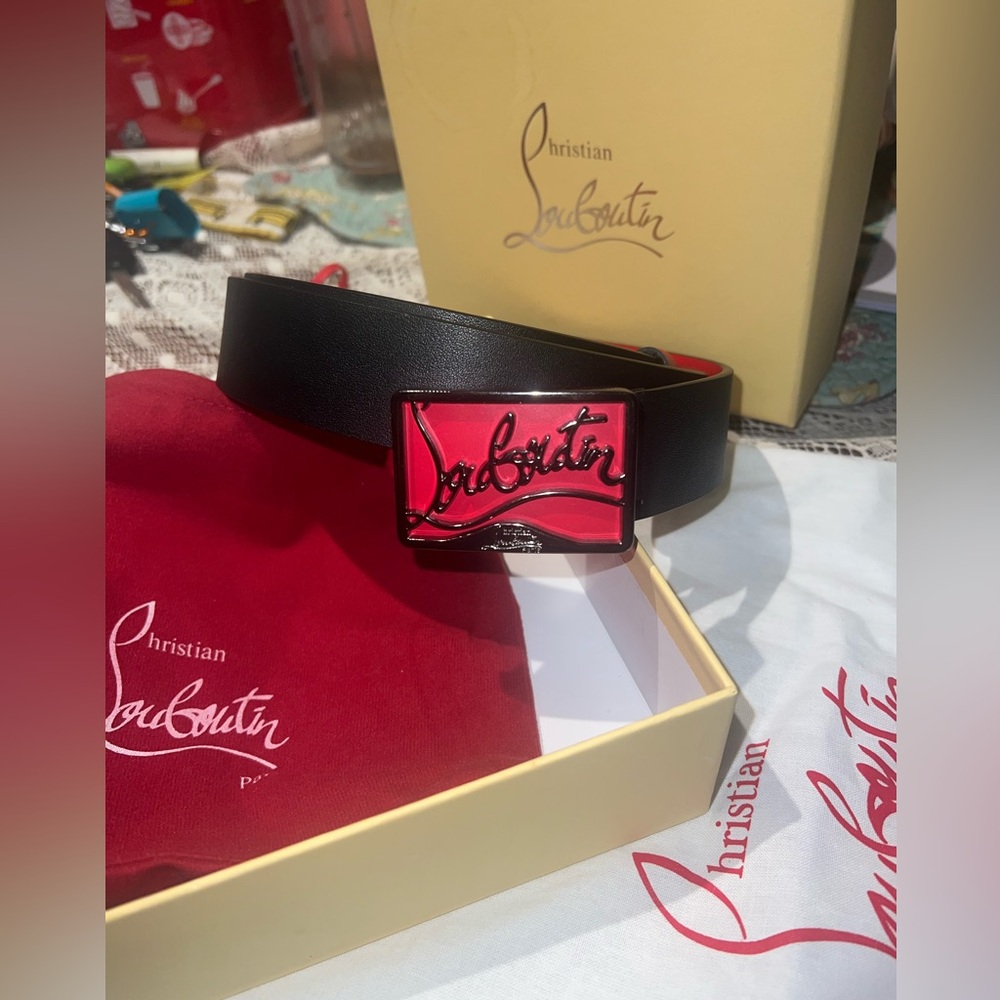 Christian Louboutin Black Belt with Red Signature Buckle